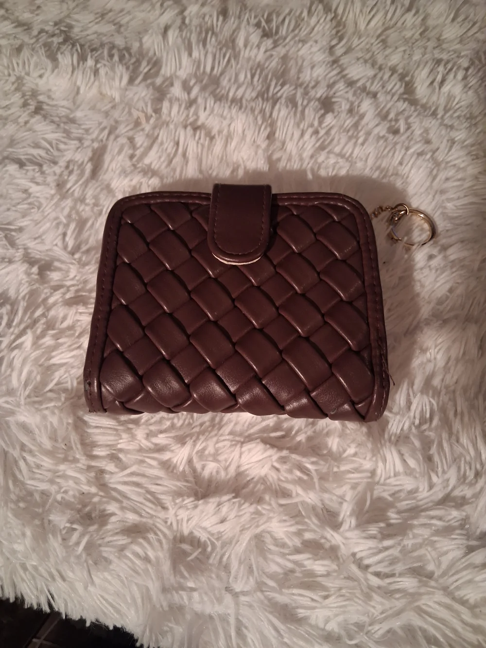 Woven Leather Compact Wallet - WINE Color Callout Lil  Peeling  In Corner